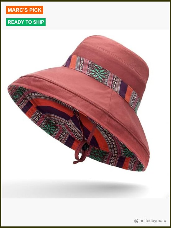 Wide Brim Reversible Sun Hat with UPF 50+ and Adjustable Chin Strap